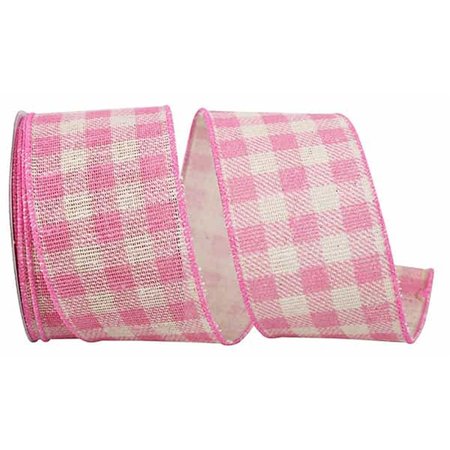 RELIANT RIBBON 10.5 in. 20 Yards Gingham Hopsack Twill Wired Edge Ribbon, Pink 93639W-061-09H